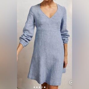 Boden V-Neck Flippy Mini Dress Chambray Linen